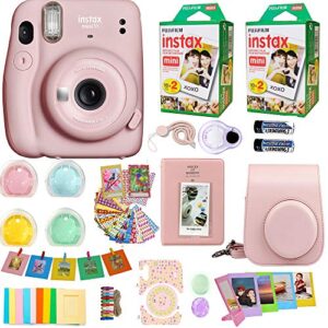 fujifilm instax mini 11 camera blush pink + fuji instant instax film (40 sheets) & includes carrying case + assorted frames + photo album + 4 color filters and more top accessories bundle