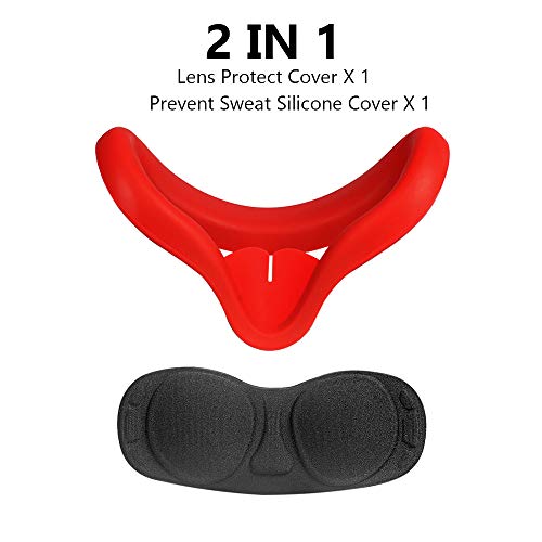 Zaracle Cover Set for Oculus Quest 2,1 Pcs Silicone Cover Eye Pad for Oculus Quest 2 Eye Cushion Cover Prevent Sweat Lightproof,and 1 Pcs VR Lens Cover for Quest 2 (Red Eye Cover + Black Lens Cover)