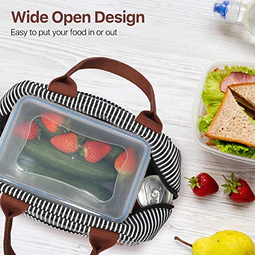 Bageri Insulated Lunch Bag Women - Lunch Bag for Women Men Reusable Lunch Box Leakproof Thermal Cooler Sack Food Handbags Case High Capacity for Work and Travel (Black White Stripe)