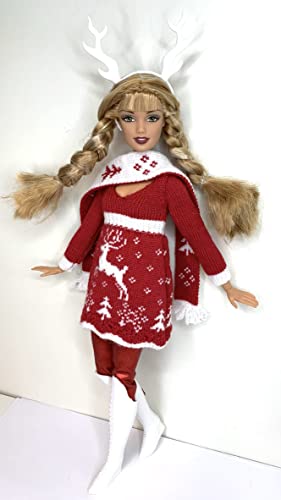 Eledoll 11.5 inch Doll Clothes Lot Deluxe Fashion Pack Holiday Christmas Miss Santa Knitted Deer Outfit with White Boots