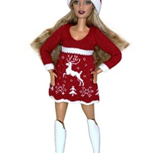 Eledoll 11.5 inch Doll Clothes Lot Deluxe Fashion Pack Holiday Christmas Miss Santa Knitted Deer Outfit with White Boots