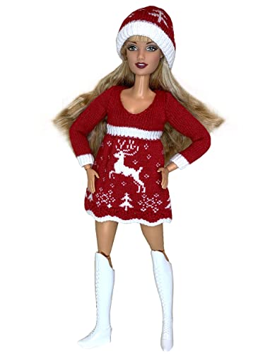 Eledoll 11.5 inch Doll Clothes Lot Deluxe Fashion Pack Holiday Christmas Miss Santa Knitted Deer Outfit with White Boots