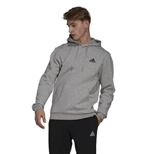 adidas men's essentials fleece hoodie, medium grey heather/black, small