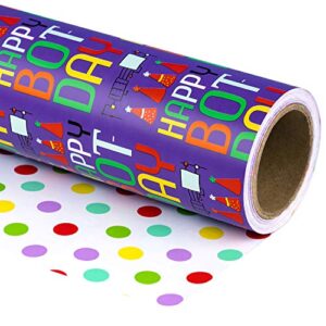 wrapaholic reversible wrapping paper - 24 inch x 65.6 feet jumbo roll colorful happy bot day lettering design, perfect for birthday, party, holiday, baby shower packing