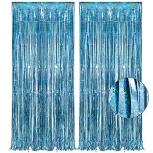 blue tinsel curtain party backdrop - greatril foil curtain party decor photo streamers backdrop for birthday/baby shower/mermaid/under the sea/ocean/frozen party decorations - 1m x 2.5m - pack of 2