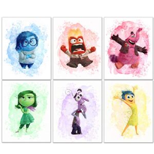 inside out watercolor wall art prints - set of 6 (8 inches by 10 inches) photos - joy sadness fear anger disgust bing bong