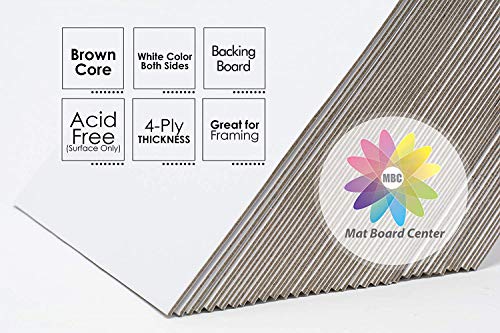 MBC MAT BOARD CENTER, 11x14 White Backing Matte Boards, 4-ply Thickness - for Art, Prints, Photos, Prints and More (50 Pack)