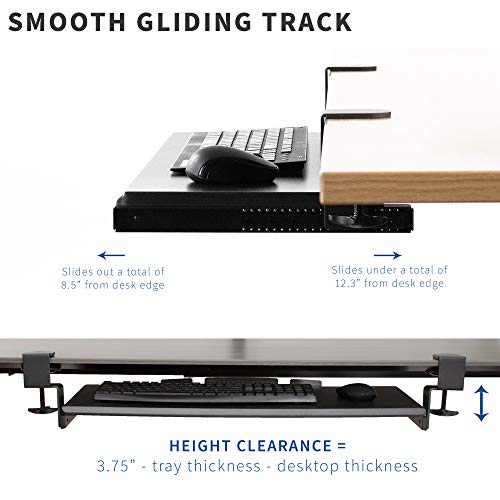 VIVO Clamp and 12 inch Rail Set for DIY Custom Wooden Keyboard Trays (Tray Not Included), Under Desk Pull Out Slider Track with Extra Sturdy C-clamp Mount System, Black, MOUNT-RAIL02