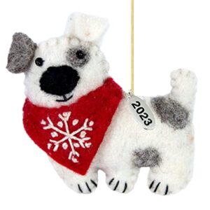 dog christmas ornaments 2023 - felt christmas ornaments - dog gifts for women - small dog ornaments, fair trade, hand felted made in nepal - dog lover comes in an organza bag so it's ready for giving