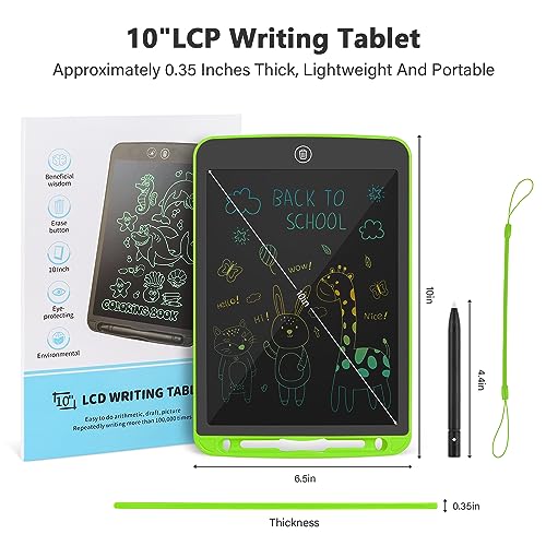 LCD Writing Tablet for Toddlers - 10 Inch Colorful Erasable Doodle Board - Reusable Electronic Painting Pad - Drawing Tablet- Educational Learning Toy for Boys and Girls Kids Ages 3-6 Year Old(Green)