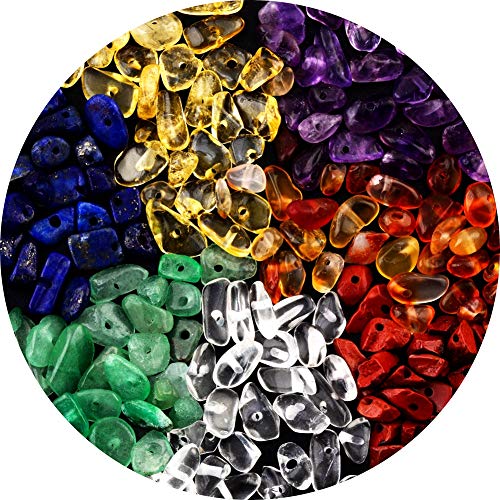 7 Chakra Natural Chip Stone Beads 3-5mm 100g About 500 Pieces Irregular Gemstones Healing Crystal Loose Rocks Bead Hole Drilled DIY for Bracelet Jewelry Making Crafting (3-5mm, 7 Chakra Color Mix)