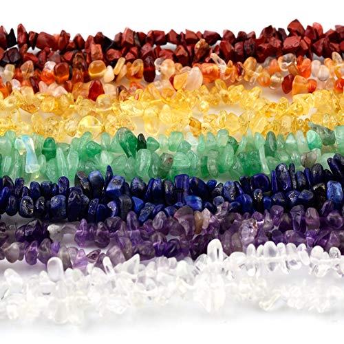 7 Chakra Natural Chip Stone Beads 3-5mm 100g About 500 Pieces Irregular Gemstones Healing Crystal Loose Rocks Bead Hole Drilled DIY for Bracelet Jewelry Making Crafting (3-5mm, 7 Chakra Color Mix)