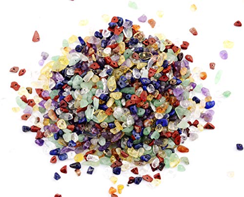 7 Chakra Natural Chip Stone Beads 3-5mm 100g About 500 Pieces Irregular Gemstones Healing Crystal Loose Rocks Bead Hole Drilled DIY for Bracelet Jewelry Making Crafting (3-5mm, 7 Chakra Color Mix)