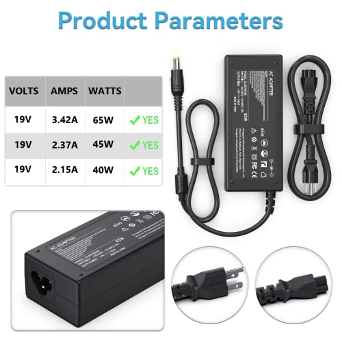 19V 3.42A 65W AC Laptop Charger for Acer Aspire 5 E15 E1 F15 ES1 E5-574 E5-575 E5-575-33BM A515-43-R19L Aspire 7560 5517 5253 5750 5250 5349 5552 5733 5532 Adapter Supply Cord