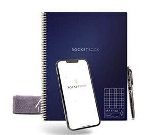 rocketbook matrix graph notebook - eco-friendly reusable notebook with 1 pilot frixion pen & 1 microfiber cloth included - dark blue, letter size (8.5" x11") (mtx-l-k-cdf)