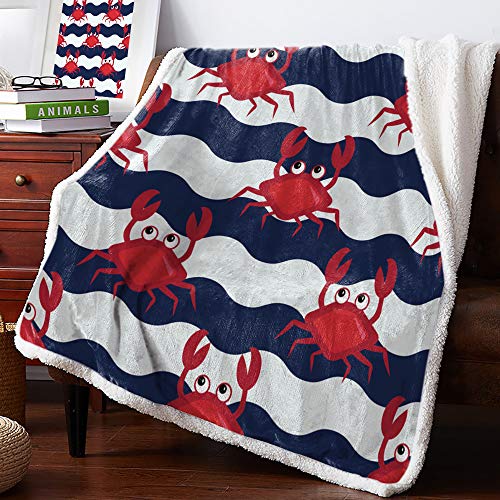 Big buy store Sherpa Flannel Throw Blankets Red Crab Luxury Plush Thick Blanket Reversible Soft Warm Bed Blanket for Couch Sofa Blue Chevron Zig Zag 40 x 50 inch