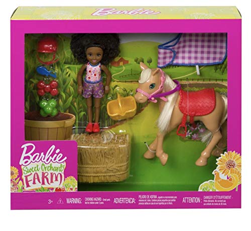 Barbie Sweet Orchard Farm Chelsea Doll & Pony 7 Piece Set-Black Chelsea Doll