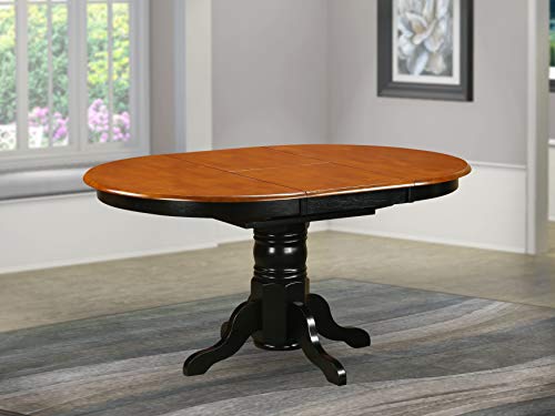 East West Furniture AAVT-BLK-TP Avon Kitchen Dining Oval Solid Wood Table Top with Butterfly Leaf & Pedestal Base, 42x60 Inch, Black & Cherry