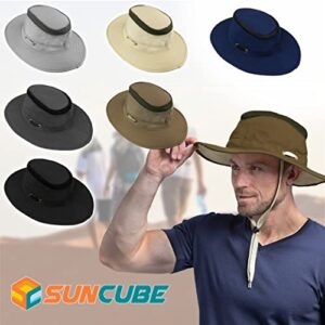 SUN CUBE Sun Hat for Men Wide Brim, Women Safari Hat, Hiking Bucket Hat UV Sun Protection, Boonie Hat Outdoor | Fishing Hat Summer for Sun Beach Camping UPF 50+, Light Gray