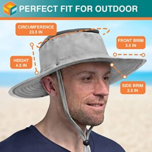 SUN CUBE Sun Hat for Men Wide Brim, Women Safari Hat, Hiking Bucket Hat UV Sun Protection, Boonie Hat Outdoor | Fishing Hat Summer for Sun Beach Camping UPF 50+, Light Gray