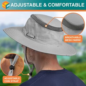 SUN CUBE Sun Hat for Men Wide Brim, Women Safari Hat, Hiking Bucket Hat UV Sun Protection, Boonie Hat Outdoor | Fishing Hat Summer for Sun Beach Camping UPF 50+, Light Gray