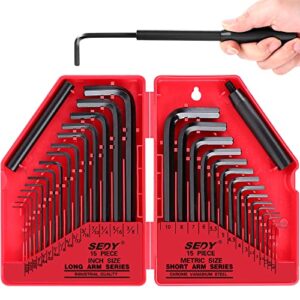 sedy 32-piece hex key wrench set, metric and sae allen wrenches (0.028-3/8 inch, 0.7-10 mm) l shape allen keys, chrome vanadium steelwith 2x extension handle