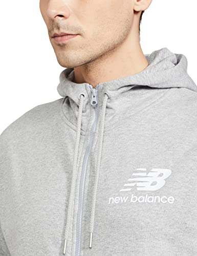 New Balance Men's NB Essentials Stacked Full Zip Hoodie, Athletic Grey, Medium