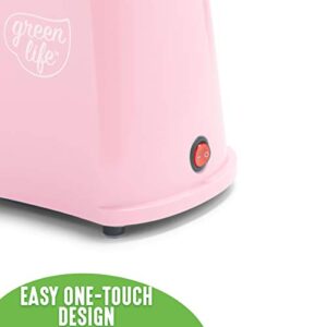 GreenLife Electric Popcorn Maker Hot Air Popper, Corn Kernal Measuring and Butter Melting Tray, Easy one Switch, Pink