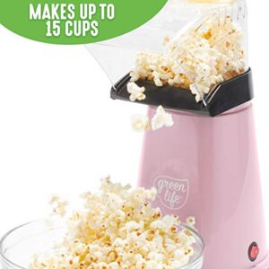 GreenLife Electric Popcorn Maker Hot Air Popper, Corn Kernal Measuring and Butter Melting Tray, Easy one Switch, Pink