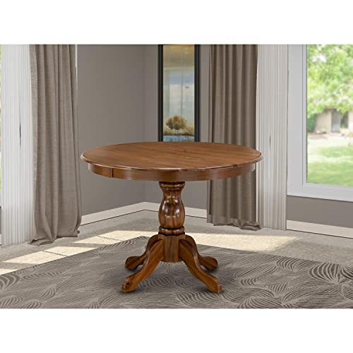 East West Furniture HBT-AWA-TP Hartland Dining Table - a Round Wooden Table Top with Pedestal Base, 42x42 Inch, Walnut