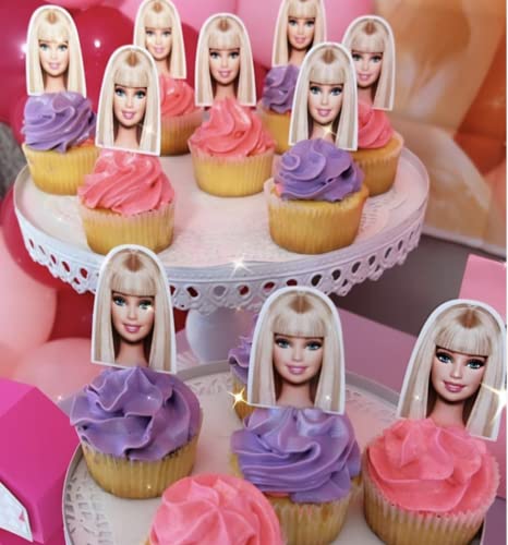 Birthday Party Favors for Barbie ,Supplies Cake Toppers decoration 24PCS pink decor pink girls party supplies