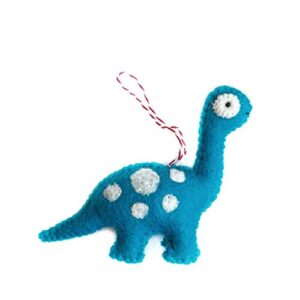blue dinosaur brachiosaurus felt wool handmade christmas ornament