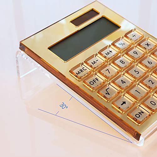 EXPUTRAN Acrylic Calculator with Stand, Battery and Solar Hybrid Powered Basic Calculator 12-Digit LCD Display,Home Office Desktop Accessories(Gold)