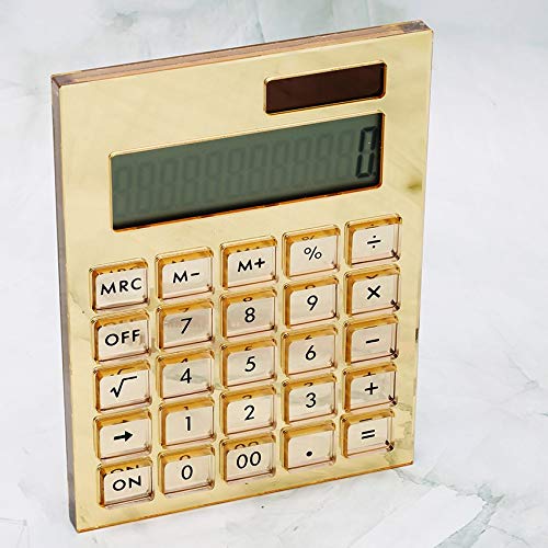 EXPUTRAN Acrylic Calculator with Stand, Battery and Solar Hybrid Powered Basic Calculator 12-Digit LCD Display,Home Office Desktop Accessories(Gold)