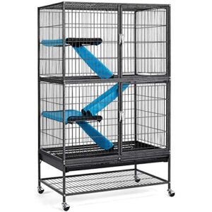 Topeakmart Small Animals Cages Ferret/Guinea Pigs/Chinchilla/Rabbit Cages 2-Story Rolling Metal Critter Nation w/ 2 Removable Ramps &Litter Box, Hammock,Black