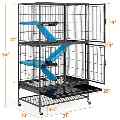Topeakmart Small Animals Cages Ferret/Guinea Pigs/Chinchilla/Rabbit Cages 2-Story Rolling Metal Critter Nation w/ 2 Removable Ramps &Litter Box, Hammock,Black