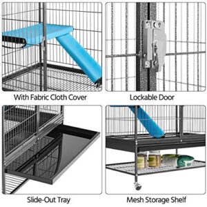 Topeakmart Small Animals Cages Ferret/Guinea Pigs/Chinchilla/Rabbit Cages 2-Story Rolling Metal Critter Nation w/ 2 Removable Ramps &Litter Box, Hammock,Black