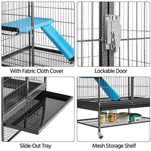 Topeakmart Small Animals Cages Ferret/Guinea Pigs/Chinchilla/Rabbit Cages 2-Story Rolling Metal Critter Nation w/ 2 Removable Ramps &Litter Box, Hammock,Black