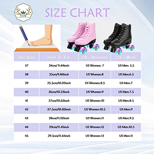 YYW Roller Skates for Women Men, High Top PU Leather Classic Double-Row Roller Skates, Indoor Outdoor Roller Skates for Beginner a Shoes Bag (Black Flash Wheel, 39)