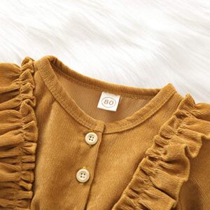 YQYJA Toddler Baby Girls Fall Winter Corduroy Ruffle Long Sleeve Dress Headband Kids Dresses (Mustard Yellow, 6-12 Months)