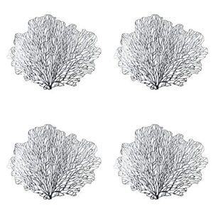 home details 4 pack coral metallic placemats | detail décor | perfect tablescape | great for dining room | kitchen table | island counter | coffee table | coral design | sliver