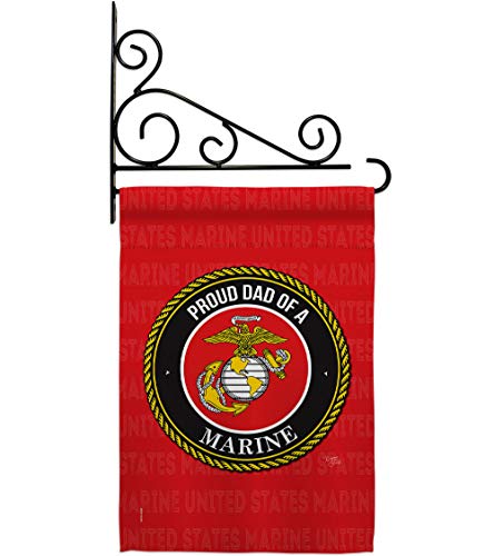 Breeze Decor Proud Dad Garden Flag Set Wall Holder Armed Forces Marine Corps USMC Semper Fi United State American Military Veteran Retire Official House Yard Gift Double-Sided, Made in USA