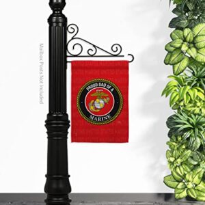 Breeze Decor Proud Dad Garden Flag Set Wall Holder Armed Forces Marine Corps USMC Semper Fi United State American Military Veteran Retire Official House Yard Gift Double-Sided, Made in USA