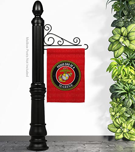 Breeze Decor Proud Dad Garden Flag Set Wall Holder Armed Forces Marine Corps USMC Semper Fi United State American Military Veteran Retire Official House Yard Gift Double-Sided, Made in USA