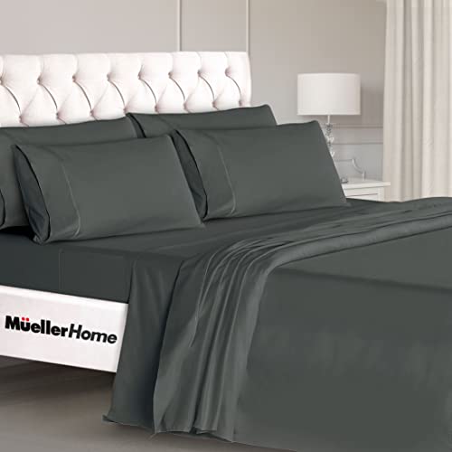 Mueller Ultratemp Bed Sheets Set, Super Soft 1800, 18-24 Inch Deep Pocket Sheets, Transfers Heat, Breathes Better, Hypoallergenic, Wrinkle, 6Pc, Dark Gray Queen