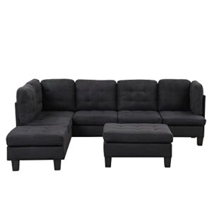 casa andrea milano 3 piece modern tufted micro suede l shaped sectional sofa couch with reversible chaise & ottoman, large