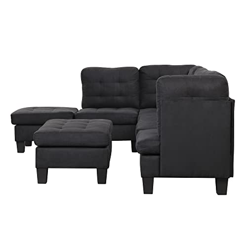 Casa Andrea Milano 3 Piece Modern Tufted Micro Suede L Shaped Sectional Sofa Couch with Reversible Chaise & Ottoman, Large