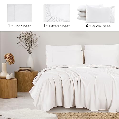 Mueller Ultratemp King Size Sheets Set, Super Soft 1800, 6 Piece, Deep Pocket up to 16" Bed Sheets, Transfers Heat, Breathes Better, Hypoallergenic, Wrinkle, White