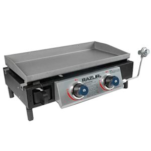 Razor Griddle GGT2130M 25 Inch Outdoor 2 Burner Portable LP Propane Gas Grill Griddle with 318 Square Inch for BBQ Cooking and Frying, Black (Steel)