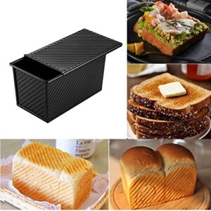 Kofebe Non-Stick Loaf Pan Carbon Steel Corrugated Baking Bread Pan Bread Toast Mold with Cover for Oven-1lb (450g) Black